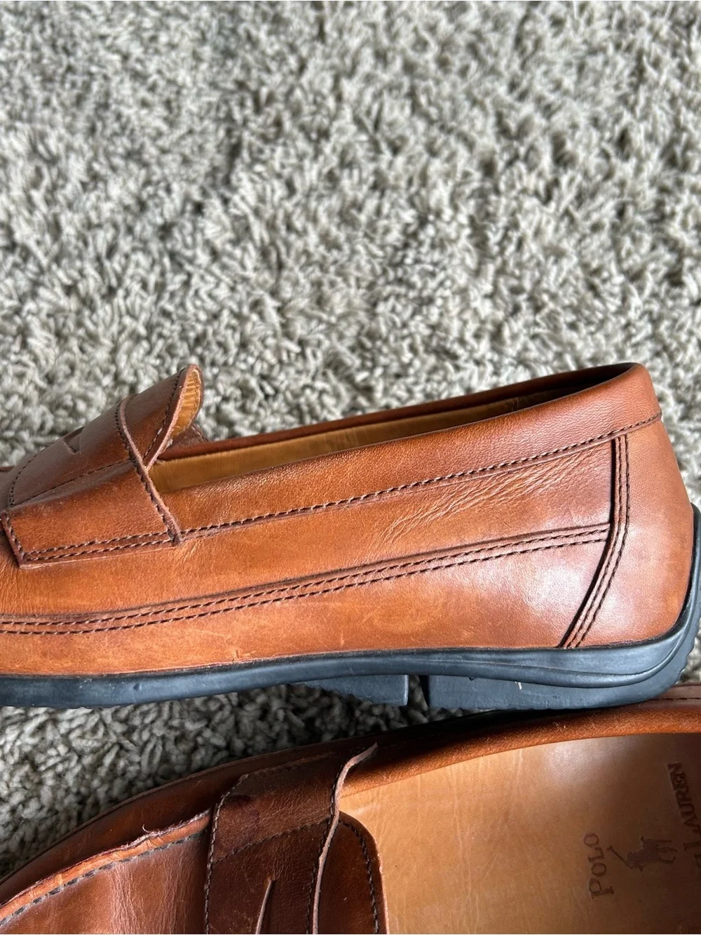 Polo Ralph Lauren Brown Leather Penny Loafers Mens 8 D Slip-On Classic Moc-Toe